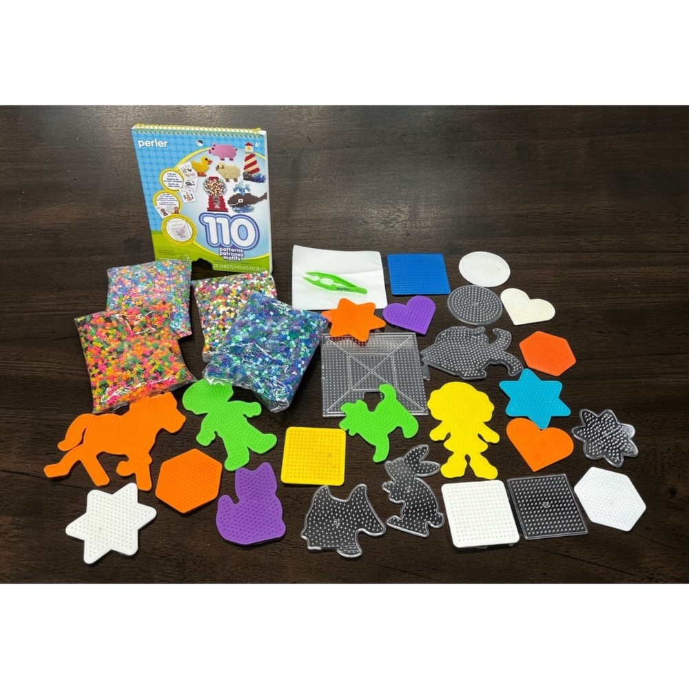 Perler Bead Lot - Variety of 25 Pegboards, ‎ Tools, Idea Book, LOTS of NIP Beads